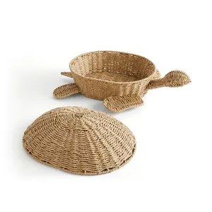 Cesto de tortuga marina tejido a mano llamativo, cesta de mimbre para niños, bonito cesto de tortuga con tapa extraíble para habitación de bebé - Product Image 6