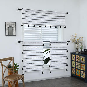 Bubaba Rideaux de cuisine courts en coton-lin à rayures style bohème, semi-transparents, isolants, avec franges, pour tringle décorative - Product Image 6