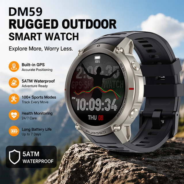 DM59 Outdoor Smartwatch 1.43'' AMOLED 5ATM Waterproof Offline Map 170+Sports Modes 500mAh Metal Heart Rate Sleep Detection Black GPS smart watch