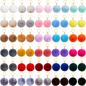 <span class=keywords><strong>PK</strong></span> Zhejiang 2025, venta al por mayor, anillo de Metal dorado de 8cm multicolor a la moda para mujer con bola de piel, llavero con pompón, serigrafía - Product Image 1