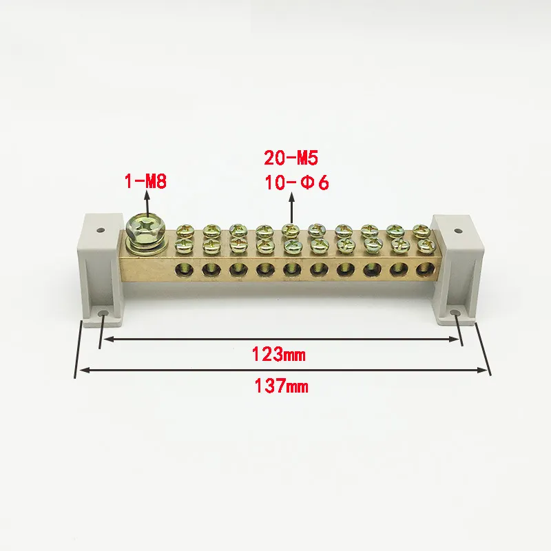 9*18Mm 9X18Mm 10 P 10 Posisi Lubang Dua Kabel Tanah Netral Pemegang Baris Konektor Kuningan Blok Terminal Bar