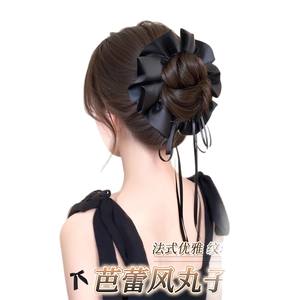 Elegant Women's Bun Wig Clip With <b>Ribbon</b> <b>Bow</b> High Temperature Wire Hair Accessory For Party Any Face Shape - Product Image 1
