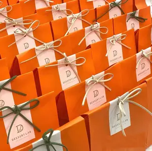 Bolsas de papel de regalo para fiestas, bolsitas de galletas de caramelo, color naranja, bonito, venta al por mayor, 5 uds.