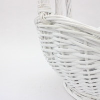 Panier de rangement fait main rond en saule blanc à poignée haute, panier à fleurs