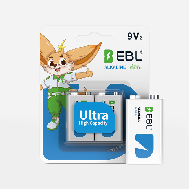 EBL 9 Volt Batteries 2 Pack 9V Blister Packaging Batteries Alkaline Power Ultra Long Lasting Battery with 7 Year Shelf Life