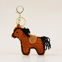 Porte-clés cheval au crochet fait main, pendentif poupée dessin animé en fil tricoté, accessoire de sac style chinois, cadeau