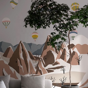 Murale murale moderne imperméable pour chambre d'enfant avec <span class=keywords><strong>ballon</strong></span> à air chaud et paysage de montagne enneigée - Product Image 3