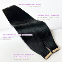 100% Cabello humano virgen Premium Remy Cinta de entrega rápida en extensiones Cabello humano Jet Black