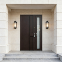 Porte d'entrée double battante de sécurité haut de gamme en aluminium moulé avec panneau vertical et quincaillerie mate pour villa