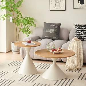 Cream Colored Solid Wood <b>Coffee</b> <b>Table</b> <b>Round</b> Minimalist Modern <b>Small</b> Living Room Side <b>Table</b> - Product Image 3