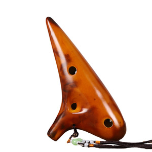 Ocarina en céramique jaune ambre fumé à 12 trous, accordée avec précision, instrument à vent folklorique pour la performance musicale - Product Image 3