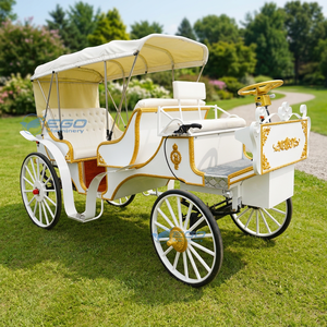 Calèche électrique blanche, bleue et dorée décorée, pour mariage et tourisme, avec auvent et sièges - Product Image 1