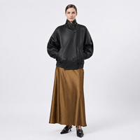 Veste Courte Décontractée pour Femme en Peau d'Agneau Plongée Non Enduite Noire, Coupe Oversize, Coupe-Vent Hiver, Col Large, Style Rétro, Col Cranté