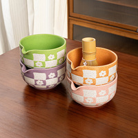 Service à thé Matcha personnalisable en porcelaine de qualité alimentaire, design Japandi, avec logo OEM, écologique, en bambou, couleurs violet, rose, orange, vert