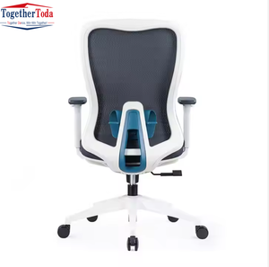 Chaise de bureau pivotante ergonomique moderne bleue en maille rembourrée, idéale pour les bureaux et les salles de réunion - Product Image 3