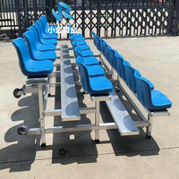 Tribune portable en aluminium de qualité à 3 rangées, sièges bleus pour gymnase intérieur avec roues