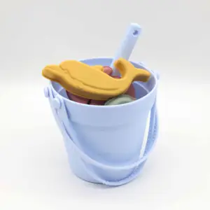 Venta al por mayor Ecológico Seaside Summer Kids Play Baby Silicone Beach Bucket Sand Toys Set