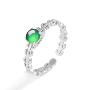S925 <b>silver</b> inlaid natural A-grade <b>emerald</b> green jade <b>ring</b>, ice type jade stone simple finger <b>ring</b> women's <b>ring</b>, women's jewely - Product Image 1
