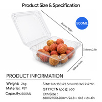 Boîte alimentaire en PET transparent en gros, 250 ml, 500 ml, pour salades et fruits à emporter, certifiée BRC ISO