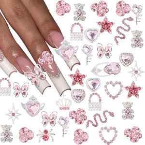 Breloques pour ongles Y2K Saint-Valentin, roses, 3D, en forme de cœur, étoile, ours, serpent, fleur, papillon, avec strass pour un nail art mignon - Product Image 1