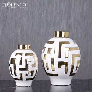 New Designs Modern Home Decorative Objects Storage Bottles Large White and Gold Ceramic Ginger Temple Jar