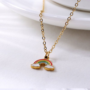 Collar Bohemio de Acero Inoxidable 316 Resistente al Agua, Chapado en Oro de 14k y 18k, con Diseño de Arcoíris Colorido para Mujer - Product Image 3