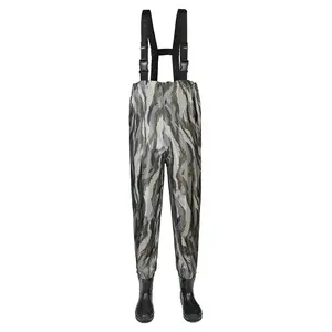 Kolam Berburu Camo Nylon dan Pvc Grosir Memancing Memakai Keseluruhan PVC Cocok Nilon Dada Waders untuk Memancing dengan Sepatu Bot