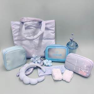 10 pouces étanche PU sac cosmétique bleu 18 pouces coton matelassé sac de maquillage lettre imprimé plage sacs de voyage ensembles pour les femmes - Product Image 4