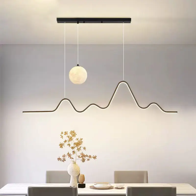 Nordic Minimalisty Style Geometric Curve strip Bar Dining Room hotel Led Pendant Lighting Fixtures with ball spotlight