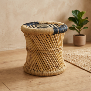 Tabouret en bambou à prix abordable du fabricant, avec housse amovible et revêtement en cuir, style artisanat moderne, pour appartement, chambre et école - Product Image 1