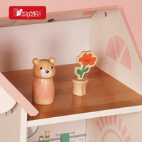 Maison de poupée en bois avec toit rose, 3 étages, 6 espaces de vie, plus 20 meubles pour les jeux imaginatifs des enfants W06A656B