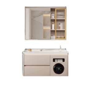 <b>Bathroom</b> <b>Vanity</b> With Washing Machine Ceramic Basin One Piece Cream Color Smart Design Mirror Light Included - Product Image 5