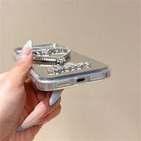 Coque de téléphone de luxe brillante avec strass, support cœur et couronne pour iPhone 18 17 Pro Max 16 15 14 13, avec cordon et miroir de maquillage intégré, protection intégrale