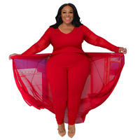 N7970 Vêtements pour femmes de grande taille New Pocket Long Sleeve Stitching Stretch Jumpsuit for Women