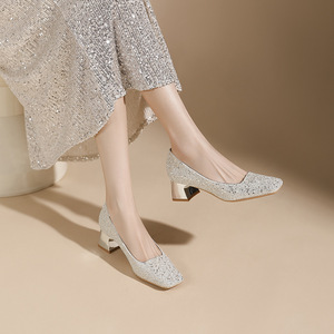 Zapatos de Mujer 2026, Nuevos, con Lentejuelas y Pedrería, Punta Cuadrada, Tacón Grueso, Elegantes, con Diamantes, para Damas de Honor - Product Image 2