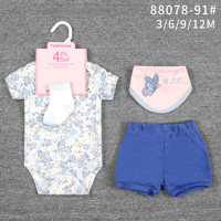 Vêtements d'été pour petites filles, ensembles de vêtements pour bébés, 4 pièces, imprimé animal/fleur, t-shirts décontractés à manches courtes pour 3-12 mois