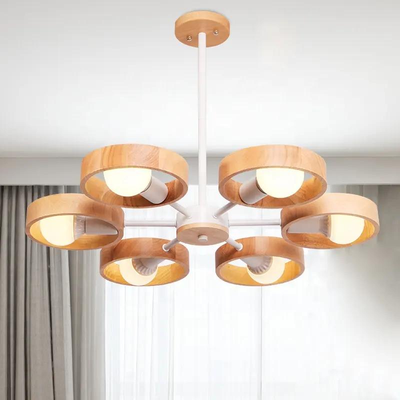 Nordic japan Style Wood Led Chandelier Rotatable Hanging Lamp Modern Dining Room Bedroom Hanging Light Fixtures for Home Decor