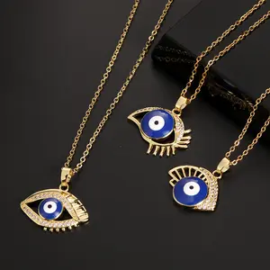 Binshuo Turkse Blue Eye Messing Cz Micro Ingelegd Zirkoon Crystal Drip Olie Boze Blauw Oog Hanger Choker Ketting Voor Vrouwen sieraden