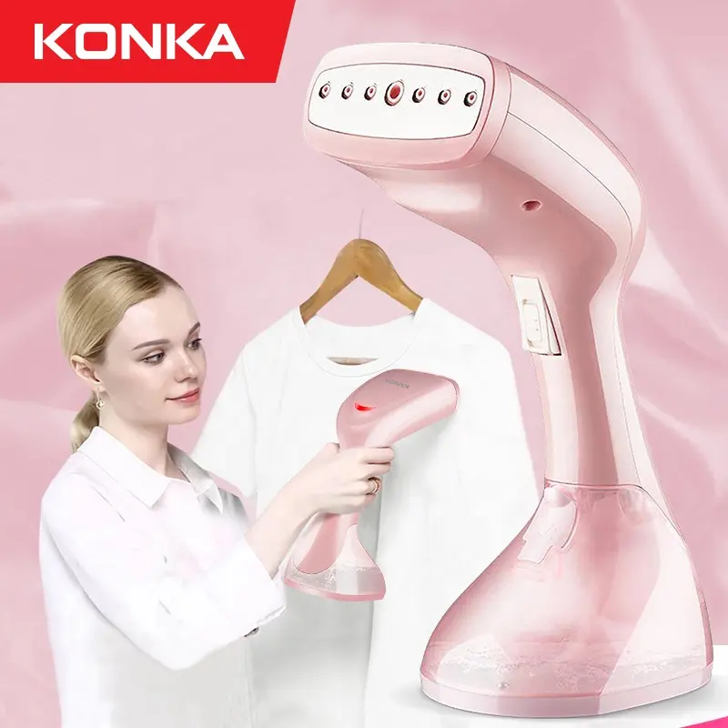 Konka setrika tangan portabel, merah muda kapasitas besar uap cepat digunakan untuk pakaian