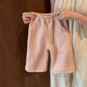 Girls Casual Set Pink Fleece <b>Lined</b> Two Piece With Wide Leg <b>Pants</b> Winter Clothing For Baby Girls - Product Image 3