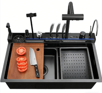 Support de téléphone et pistolet de lavage, Robinet intelligent pour évier de cuisine, Évier de cuisine en acier inoxydable, Évier de cuisine