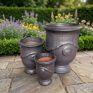 Classic Vintage <b>Ceramic</b> <b>Flower</b> <b>Pots</b> Set 3 Eco-Friendly Outdoor Planters Drainage Hole Glazed Finish for Home Garden Green Plants - Product Image 2