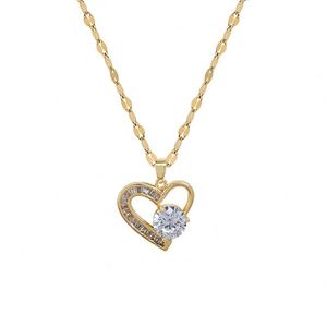Trendy Gold Plated Stainless Steel Heart Diamond Necklace Jewelry Luxury Bling Zircon Heart Necklace for Women Girls - Product Image 5