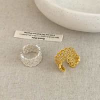 Vergoldeter Vintage Spitzen-Mesh Offener Manschettenring Filigran Eingelegter Klarer Zirkon Breiter Verstellbarer Statement-Fingerring