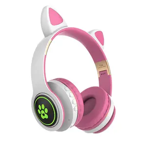 Auriculares plegables T24 con Bluetooth para niños y niñas, bonitos, brillantes, LED