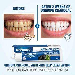 Dentifrice blanchissant au <span class=keywords><strong>charbon</strong></span> Unihope 165g, essence de thé vert, <span class=keywords><strong>action</strong></span> nettoyante en profondeur, haleine fraîche, soins dentaires, vente en gros - Product Image 2