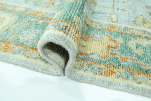 Elegante Alfombra Oushak Moderna Hecha a Mano, Alfombra Turca Azul Claro y Verde, Alfombra Suave en Tonos Pastel - Product Image 5