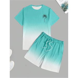 FOXA Men's Short Sleeve T-Shirt And Shorts <b>Set</b> Tropical Print Breathable Beach Outfit Summer Casual Wear - Product Image 5