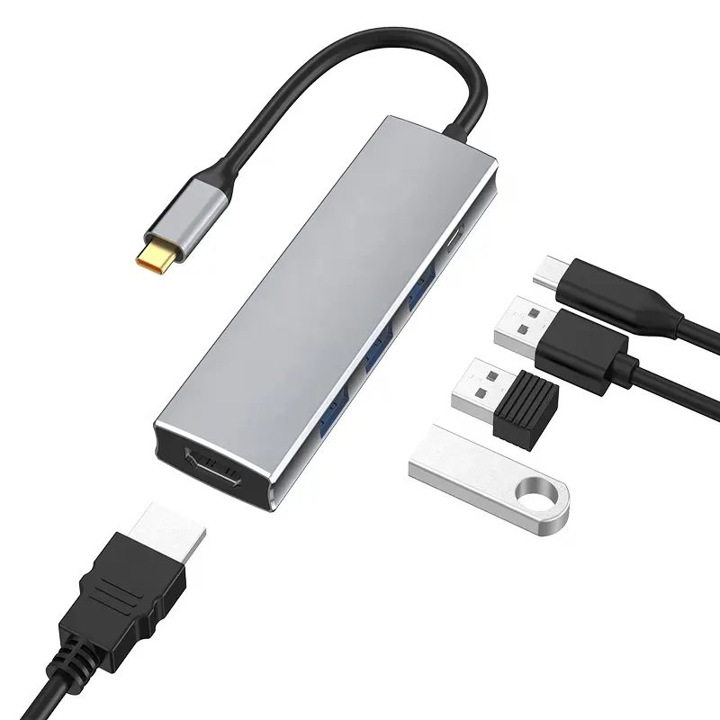 Aluminium legierung 5 in 1 USB C Docking station 4K HD-MI Laptop PD Typ C 5 in 1 Hub