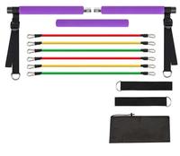 Ensemble de 11 bandes de résistance avec barre d'entraînement, kit de barre de Pilates, bandes élastiques d'exercice avec poignées et ancre de porte